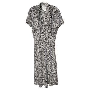 MaxMara Black & White Floral Print Midi Dress & White Underdress, Size 12  NWOT